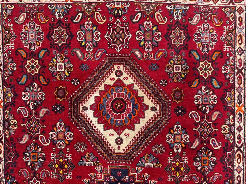VINTAGE TRIBAL QASHQAI RUG HAND MADE EASTERN RED WOOL CARPET 7'6" x 4'3" CLEANED gallery
