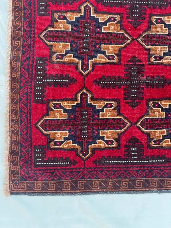 3x6 Vintage Afghan Baluchi Hand Knotted Wool Red Geometric Runner Kitchen Rug gallery