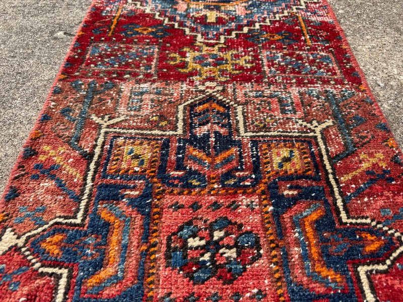 2x8 ANTIQUE HERIZ RUNNER RUG handmade VINTAGE narrow old worn geometric real red gallery