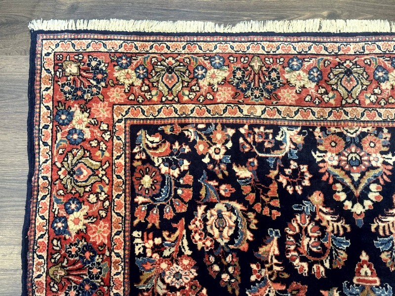 Navy Blue Per'sian Sarouk Mohajeran Rug 4x6 Antique Wool Floral Carpet gallery