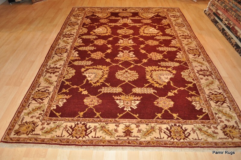 100% Natural Wool Pile 6'x9' Red Burgundy GOLD handmade vegetable dye rug 5 m. gallery