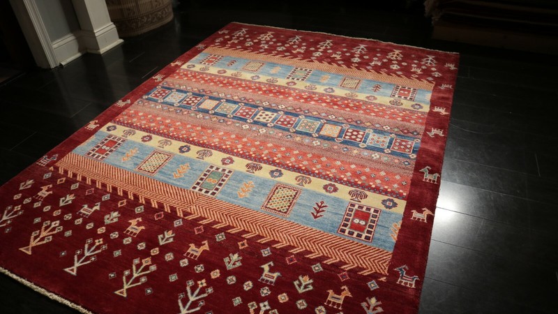 5x7 AFGHAN-REFUGEE GEOMETRIC VEGETABLE-DYE HANDMADE-KNOTTED FINE WOOL RUG 585978 gallery