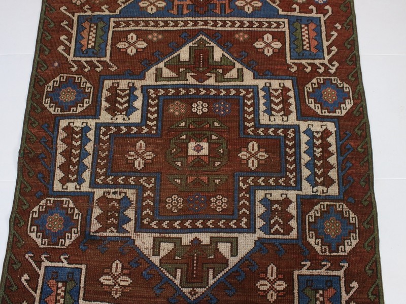 Vintage Turkish Area Rug 4x6 ft | Handmade Wool Red Blue Rug | 126x189 cm gallery