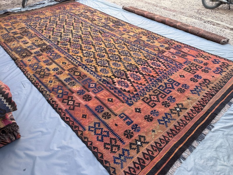 Terracotta Faded Kilim Rug 8'4x17' Turkish Navajo Tribal Boho Flatweave vintage gallery