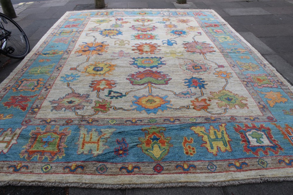 Vintage Traditional Hand Made Turkish Oushak Oriental Wool White Carpet 421x308