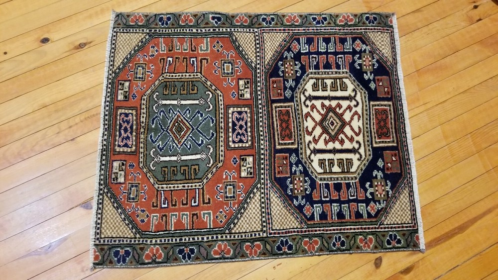 Stunning 1930-1939s Antique Wool Pile Natural Dye Bunyan Rug 2'1''x2'6''