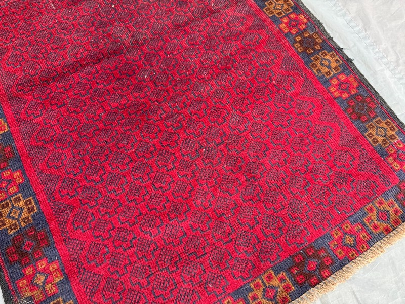 Vintage 2'10 x 4'4 Ft Afghan Baluchi Fine Rug, Red & Blue Geometric Area Rug gallery