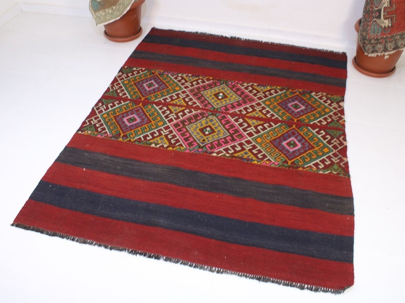 5x6 ft Vintage Hand Knotted Area Rug Red Kilim Tribal Wool Rug. 4.8x62 ft gallery