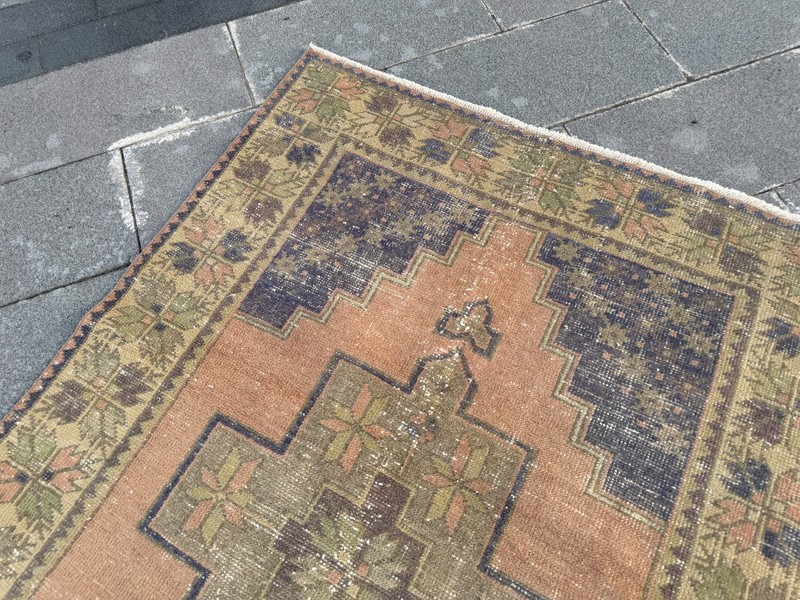 Handmade Oushak Rug 4.5x8.6 Ft Peach Blue Vintage Turkish Wool Area Carpet gallery