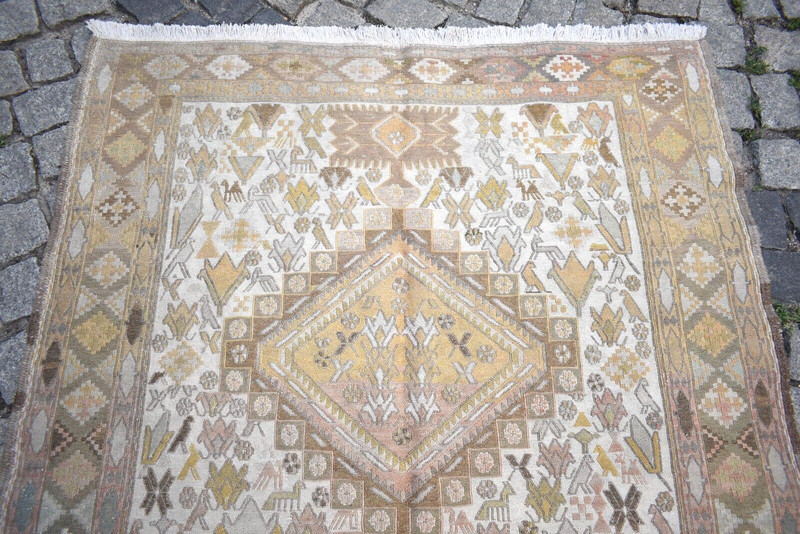 Caucasian Soumac Rug 3'9'' x 6'2'' ft Vintage Animal Figure Soumak Area Wall Rug gallery