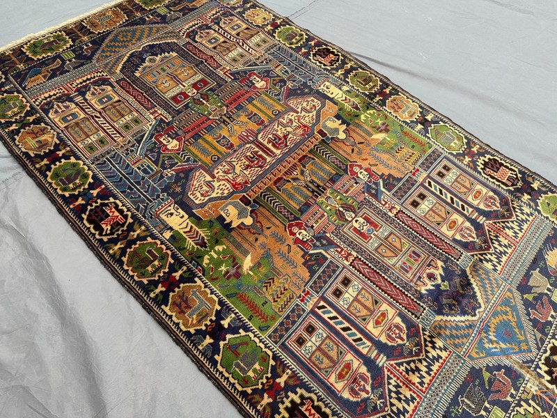 3'11x6'11 ft Pictorial Art Rug Afghan Hand Knotted Baluchi Antique Rare Area Rug gallery
