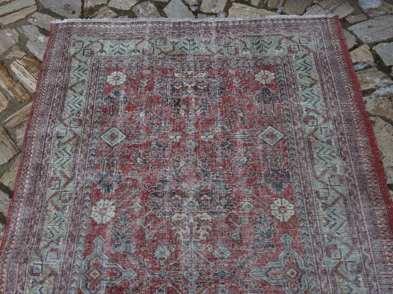 Hand-Knotted Turkish Large Rug 5x8 Red Wool Geometric Carpet for Living Room gallery