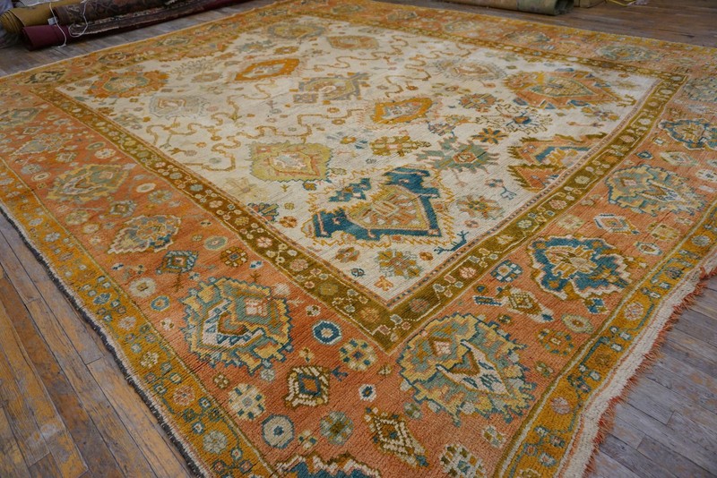 13'x15' Ivory Color Square Shape Allover Arts and Crafts Antique Turkish Oushak gallery