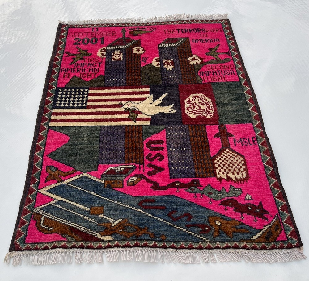 75x59cm Handmade rug 9/11 twin towers War Rug Afghan War Rug Handicrafts #264