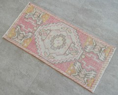 Vintage Distressed Small Area Rug Hand Knotted Oushak Rugs Yastik -1’7″ x 3’4″