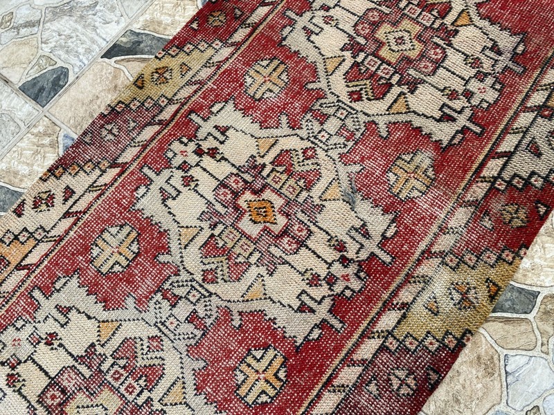 Vintage Rug | Wool Runner Antique Farmhouse Anatolian Handmade Turkish Rug 2x7ft gallery