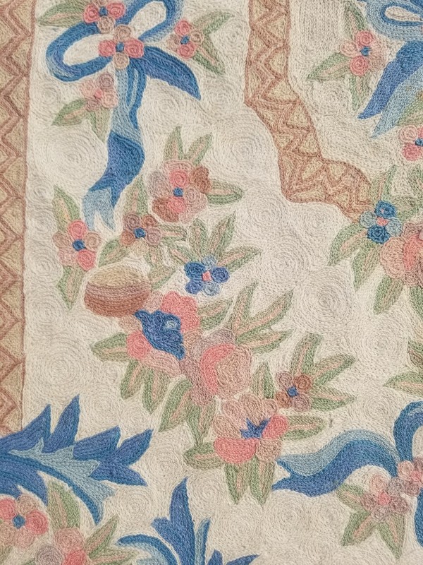 Vintage Traditional Handmade Kashmiri Chain Stitch Wool Beige Kilim 4.11x2.11ft gallery