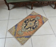 Vintage Runner 2.5×1.2 ft Mini Turkish Rug Oushak Runner Anatolian Runner Y96