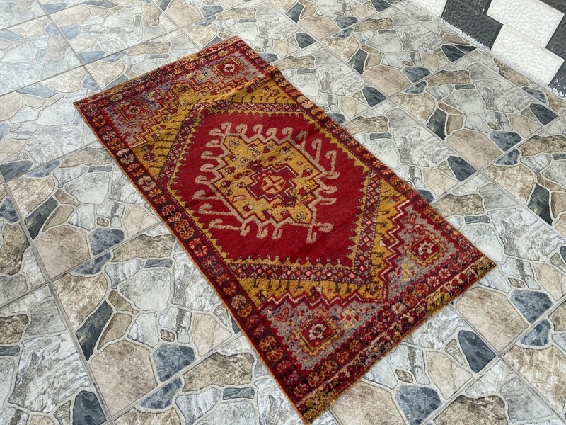 Handmade Turkish Vintage Rug | 1970s Wool Tribal Farmhouse Antique Small Carpet gallery