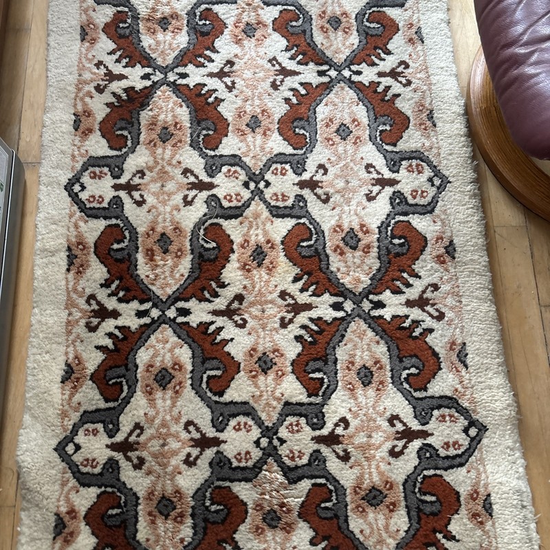 Mid century Vintage Hand Knotted Rug 2.7x4.6 ft Beige Wool rug gallery