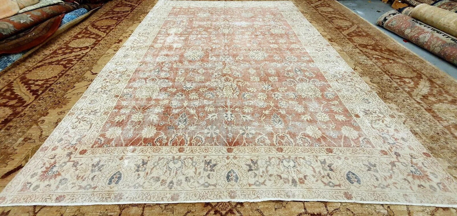 Antique Distressed Turkish Oushak Area Rug 8' x 11' gallery