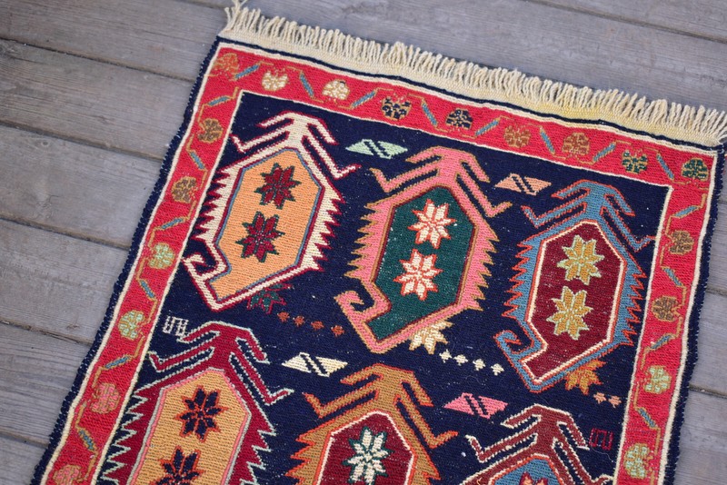 Turkish Rug 19''x76'' Oriental Runner Sumak Corridor Kilim Hallway Blue Rug 1x6 gallery