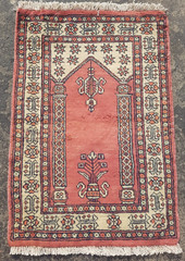 Vintage Hand Made Traditional Rug Oriental Wool Multicolor Carpet 93×63 cm