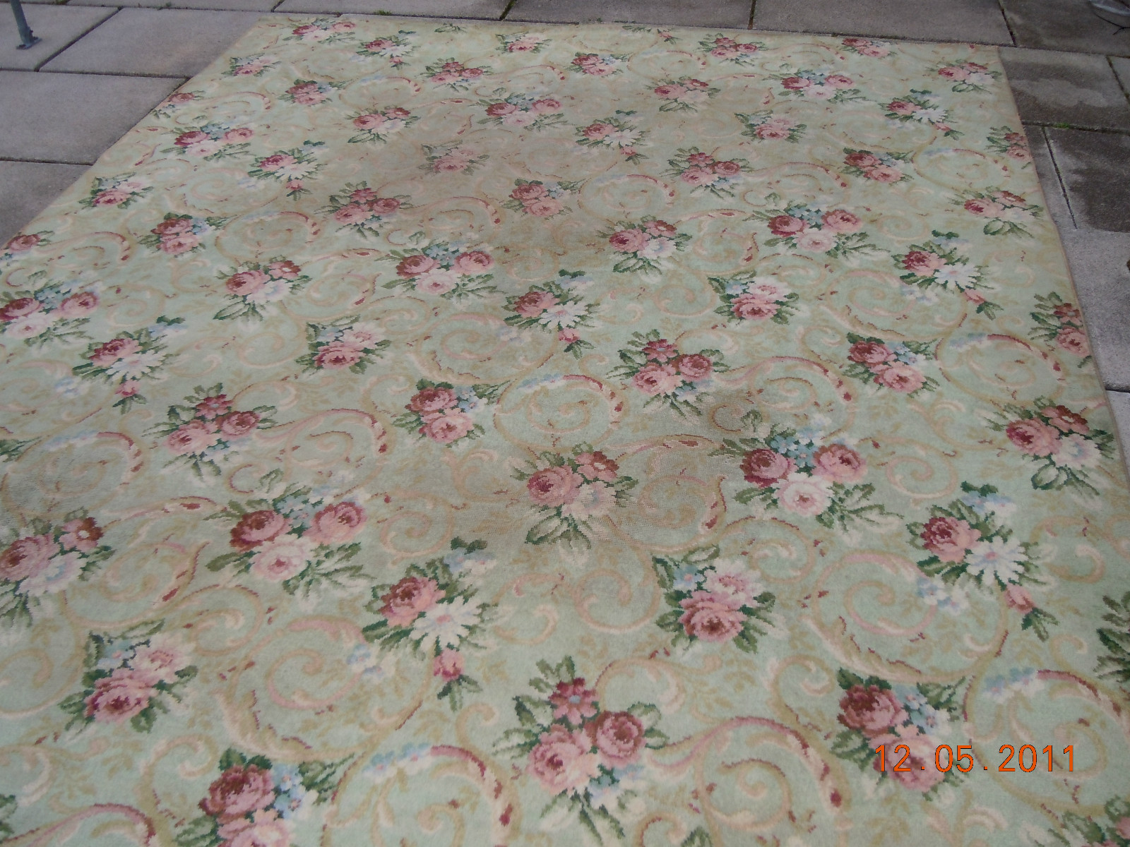OMG RARE BIGELOW FLAPPER ERA RUG~FRENCH CHIC ROSE BOUQUETS, RIBBONS & SCROLLS!!! gallery