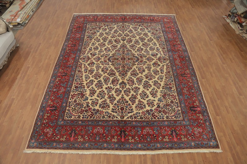 Vegetable Dye Ivory Wool Handmade Large Rug Traditional Vintage Carpet 11x16 gallery
