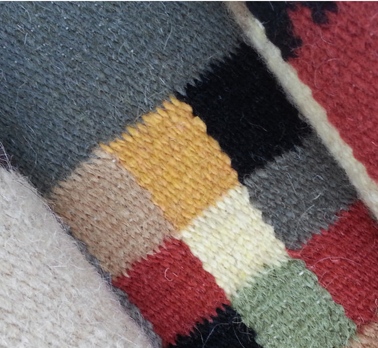 Hand woven colorful woolen rug - genuine traditional Romanian folk art gallery