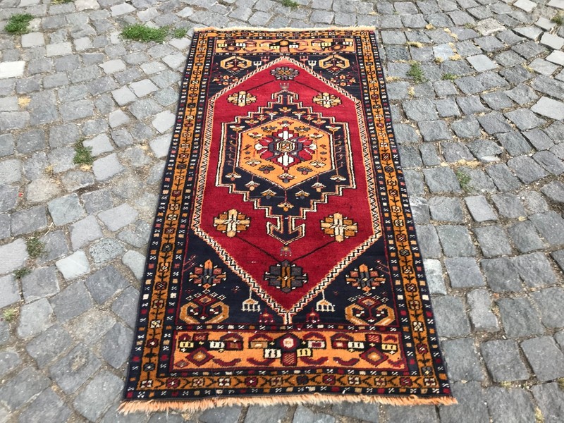 Bohemian Area Rug Handmade Wool Rug Turkish Vintage Traditional Rug 2,6 x 5,1 ft gallery