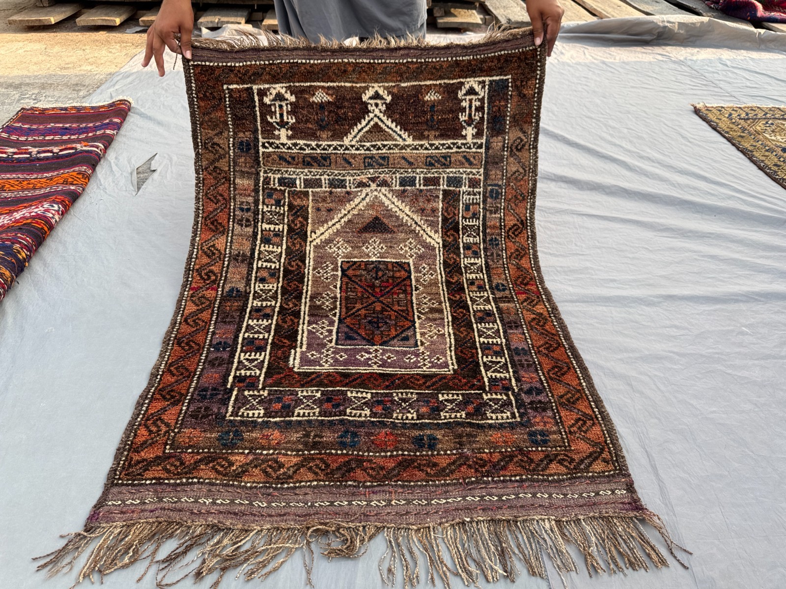 Antique Afghan Tribal Wool Rug Rare Caucasian Medallion Low Pile Small Area Rug gallery