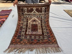 Antique Afghan Tribal Wool Rug Rare Caucasian Medallion Low Pile Small Area Rug