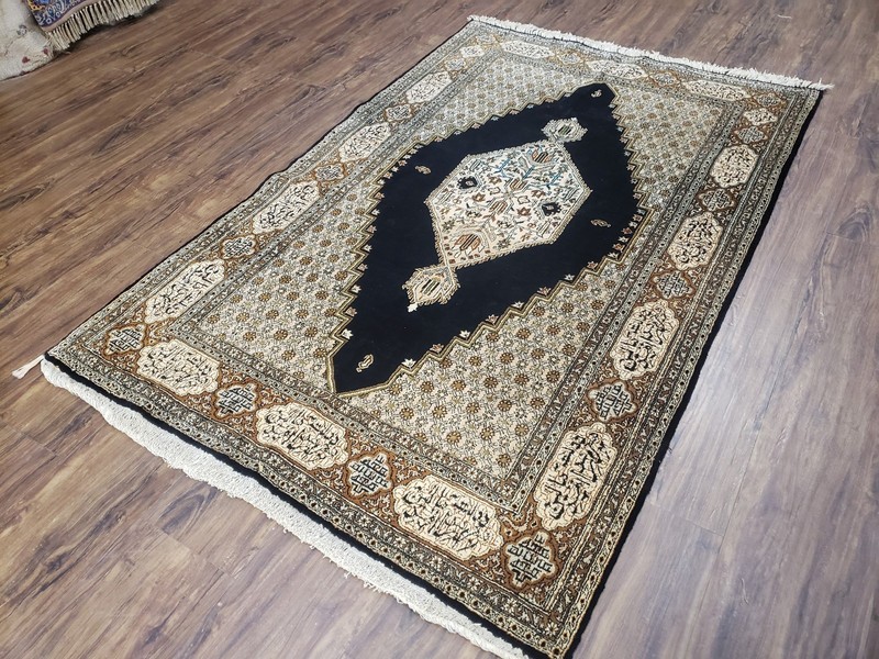 Silk Oriental Rug 3x5 - 4x6 Silk on Silk Top Quality Fine Handmade Black Beige gallery