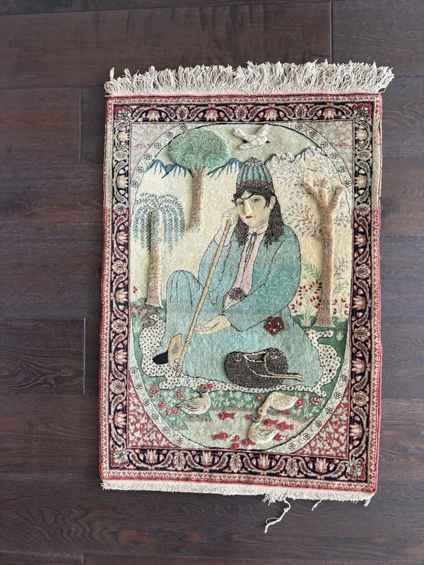 19th century Qatar Period Embossed Rug Depicting Nur’Ali Shah Measuring 37”x26” gallery