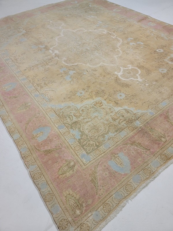 Antique Oriental Hand-Knotted Wool Area Rug Distressed Beige/Blue 9'9" x 12'7" gallery
