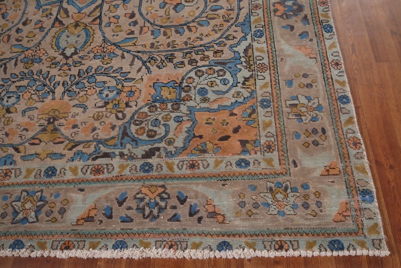 Vintage Brown Wool Over-Dyed Handmade Floral Tebriz Living Room Rug 7x10 Carpet gallery