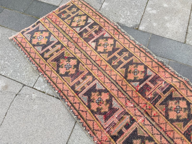 Vintage Turkish Oushak Runner 2x9.7 ft Slim Boho Hand Knotted Wool Rug gallery
