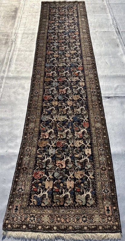 3 X 15 Rare Antique 100% Wool Kurdish Runner Rug Beautiful Pattern Arabesques gallery