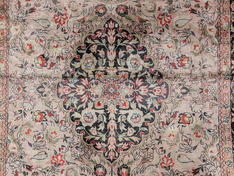 Indian Kashmiri Silk Rug 4x6, Bird Pictorials, Fine 330 KPSI gallery