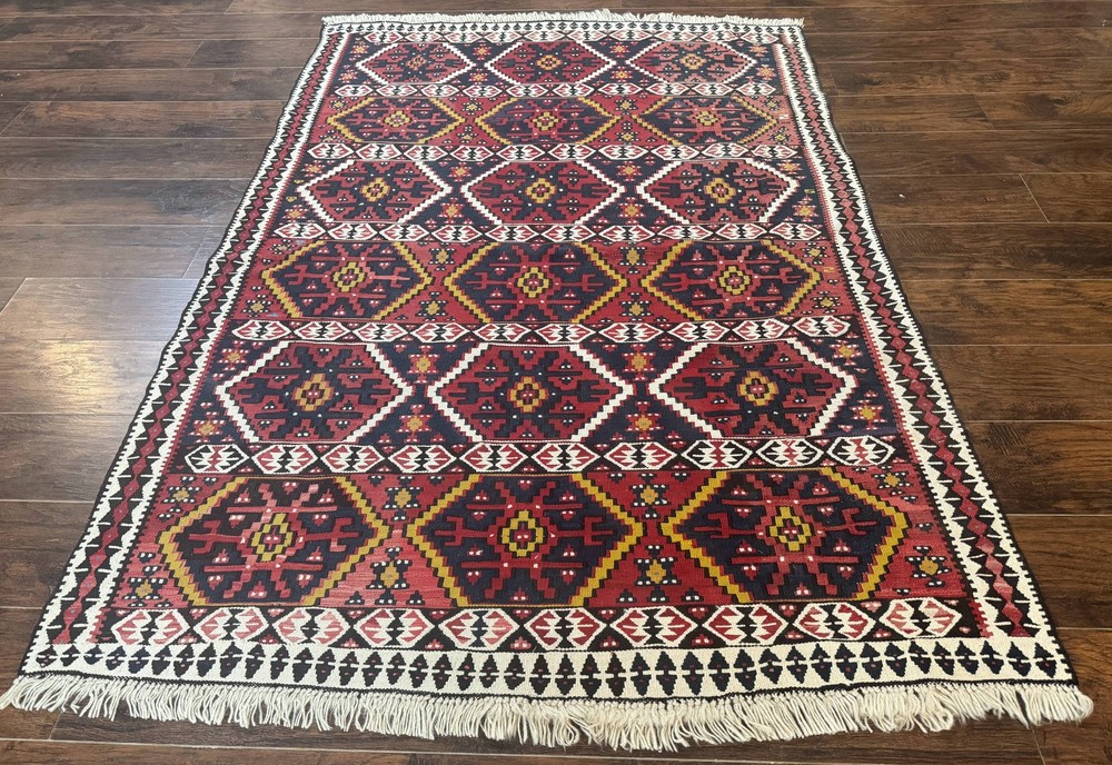 Caucasian Kilim Rug 5x7 Vintage Russian Flatweave Kilim Carpet Tribal Bphemian