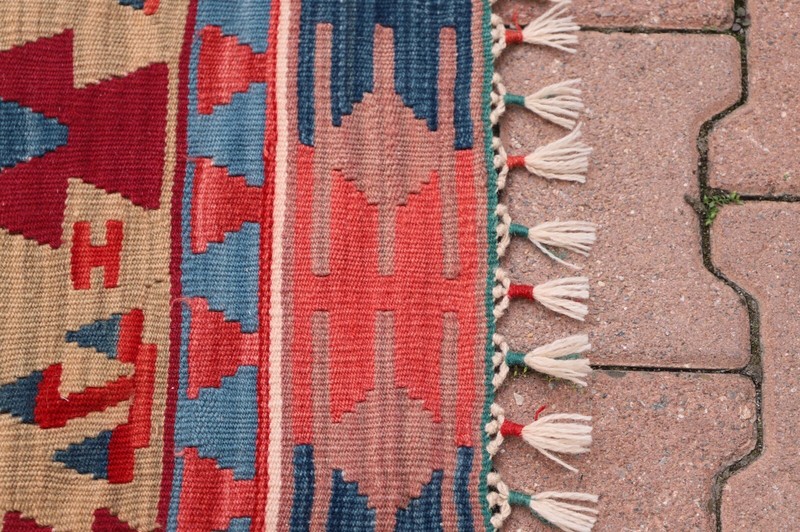 Blue Handmade Kilim Cappadocia Vintage Carpet Anatolian Tribal Accent Rug 4x7 ft gallery