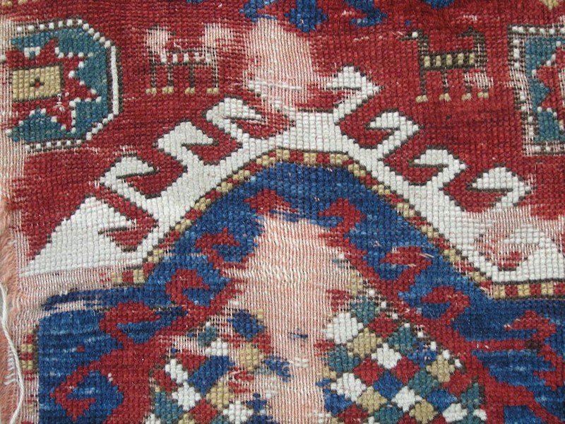 Graphic Antique Mid 19c 3 Medallion Caucasian Kazak Rug Wool Warp & Weft 48x78" gallery