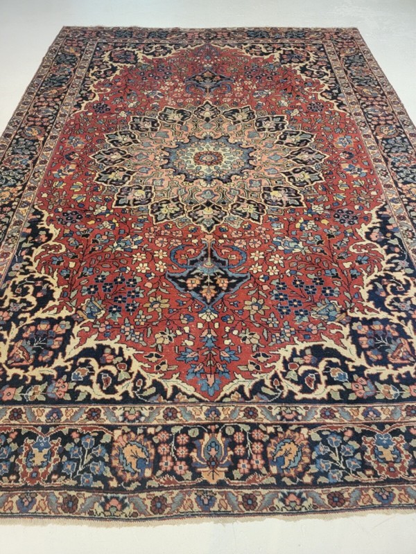 Antique Oriental Hand-Knotted Wool Area Rug Khoy Rust/Navy Blue 7'2" x 10'1" gallery