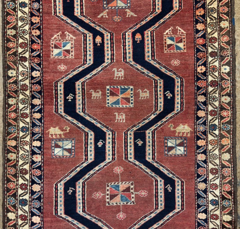 Hand Knotted Wool Hallway Runner Rug 4x11 Rust Tribal Geometric Ardebil Vintage gallery
