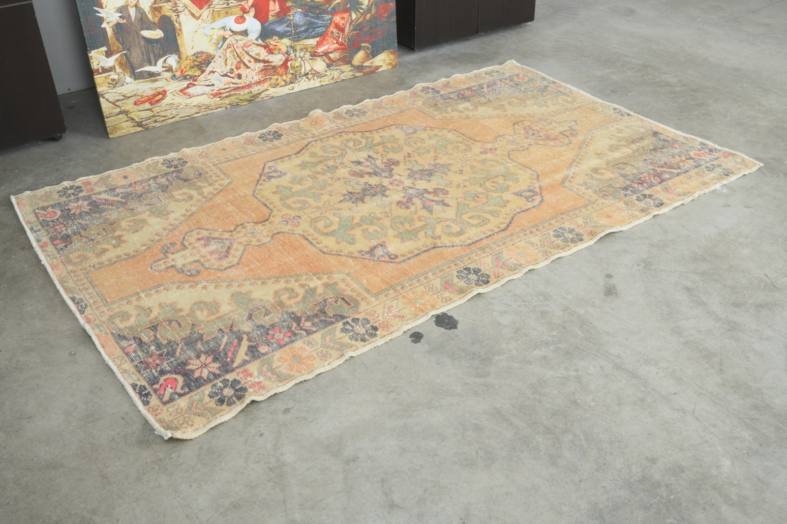 4x7 Turkish Wool Area Rug Hand-Knotted Faded Vintage Oushak Rug Decor Carpet,818 gallery