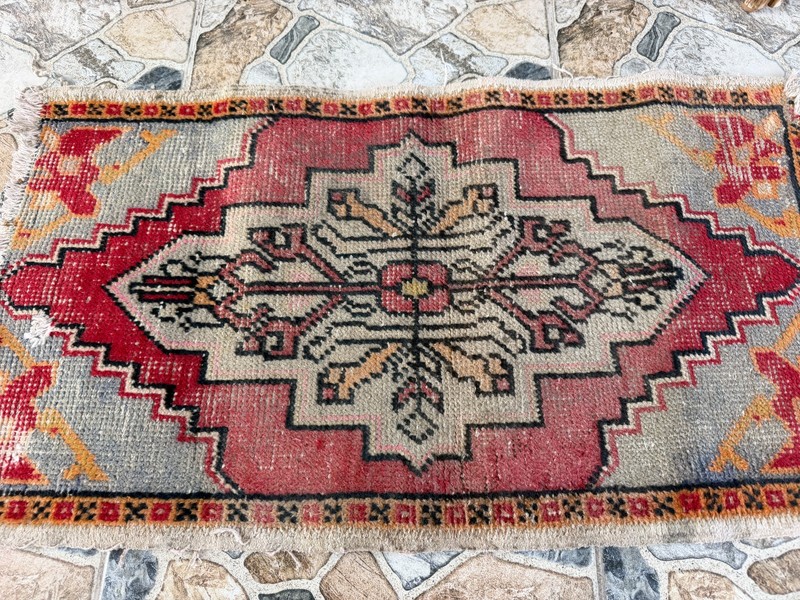 Vintage Anatolian Small Accent Rug Handknotted Red Tribal Wool Rug Mat 1.6x2.9 gallery