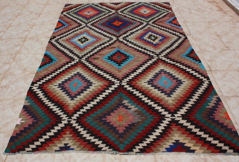 KILIM RUG 5x8, GEOMETRIC TURKISH KILIM AREA RUG WOOL 64" x 98", KELIM CARPET RUG gallery