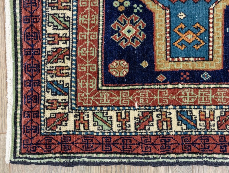 Vintage Turkish rug - Vintage Oushak carpet in blue, red and green - 2.9x5 feet gallery