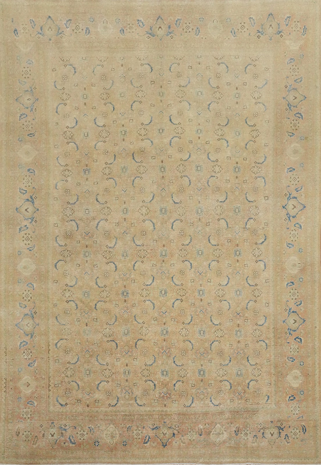 Antique Muted Peach Wool Handmade Vegetable Dye Traditional Room Size Rug 10x13 gallery